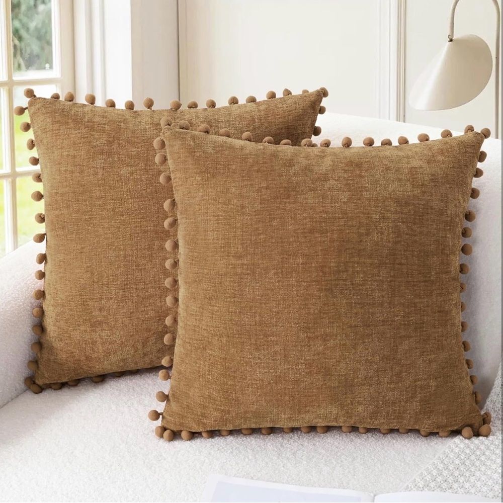 NEW CaliTime Chenille Pom Pom Throw Pillow Covers (Set of 2) | 18x18